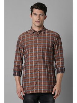 Louis Philippe - Men Brown Slim Fit Checks Full Sleeves Casual Shirt
