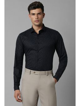 Louis Philippe - Men Black Super Slim Fit Print Full Sleeves Formal Shirt