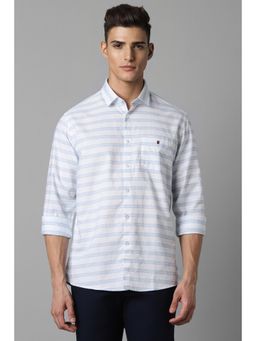 Louis Philippe - Men White Slim Fit Stripes Full Sleeves Casual Shirt