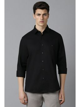 Louis Philippe - Men Black Slim Fit Solid Full Sleeves Casual Shirt