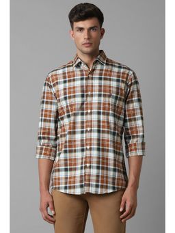 Louis Philippe - Men Brown Slim Fit Checks Full Sleeves Casual Shirt