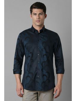 Louis Philippe - Men Navy Blue Slim Fit Print Full Sleeves Casual Shirt