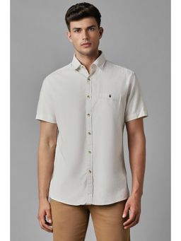 Louis Philippe - Men Grey Slim Fit Textured Half Sleeves Casual Shirt