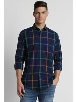 Peter England - Men Navy Blue Checks Slim Fit Formal Shirt