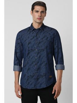 Peter England - Men Navy Blue Slim Fit Print Shirt