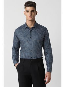 Van Heusen - Men Navy Blue Slim Fit Print Full Sleeves Party Shirt