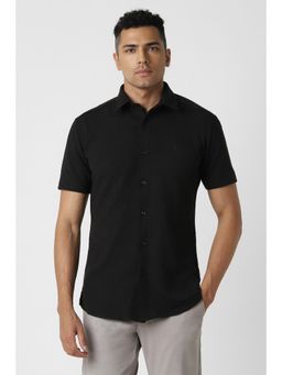 Van Heusen - Men Black Skinny Fit Textured Half Sleeves Party Shirt