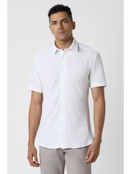 Van Heusen - Men White Skinny Fit Textured Half Sleeves Party Shirt