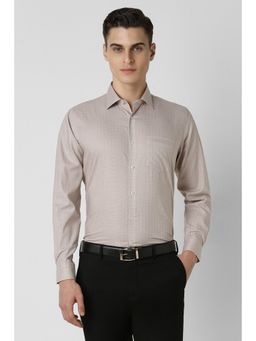 Van Heusen - Men Khaki Regular Fit Checks Full Sleeves Formal Shirt