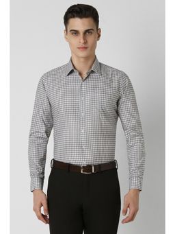 Van Heusen - Men Grey Slim Fit Checks Full Sleeves Formal Shirt