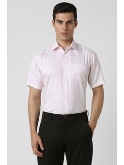 Van Heusen - Men Pink Regular Fit Checks Half Sleeves Formal Shirt