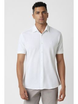 Van Heusen - Men White Slim Fit Solid Half Sleeves Casual Shirt