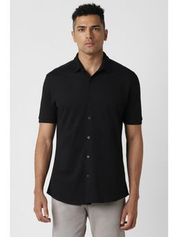 Van Heusen - Men Black Slim Fit Solid Half Sleeves Casual Shirt