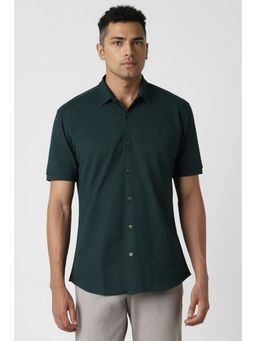 Van Heusen - Men Green Slim Fit Solid Half Sleeves Casual Shirt
