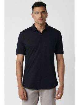 Van Heusen - Men Navy Blue Slim Fit Solid Half Sleeves Casual Shirt