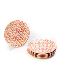 EZ Life - Glazed Sauve Saplings 7 5 Inch Ceramic Dessert Plates Set Of 6 Light Peach Dinnerware