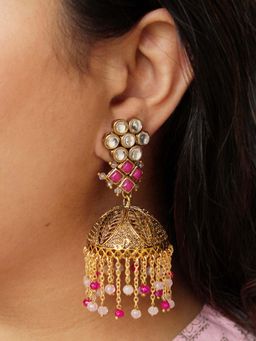 BeAbhika - Gulabi Kundan Jhumki Earrings