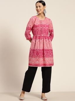 Rain & Rainbow - Women Pink Printed Pure Cotton Tunic