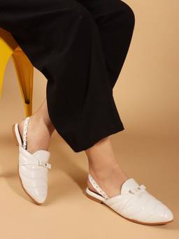 DENILL - White Synthetic Leather Casual Slip On Mules