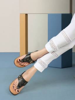 DENILL - Black Synthetic Open Toe Flats
