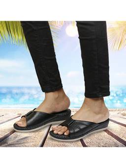 DENILL - Black Synthetic Open Toe Flats