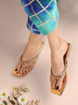 DENILL - Gold Synthetic Leather Flats