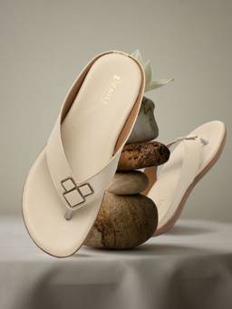 DENILL - Cream Synthetic Open Toe Flats