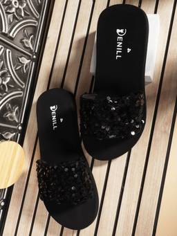DENILL - Black Suede Open Toe Flats
