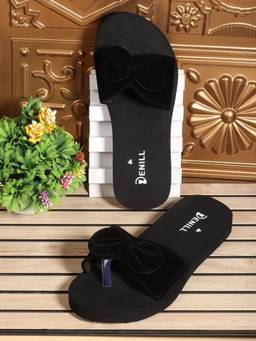 DENILL - Black Suede Open Toe Flats