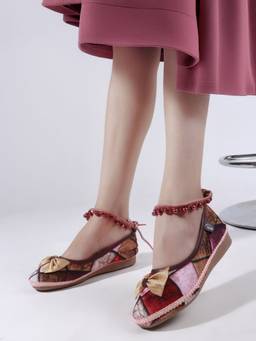 DENILL - Pink Fabric Round Toe Ballerina