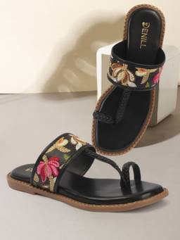 DENILL - Black Synthetic Leather One Toe Flats