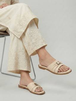 DENILL - Cream Synthetic Leather Flats