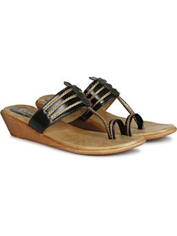 DENILL - Black Synthetic Leather Kolhapuris