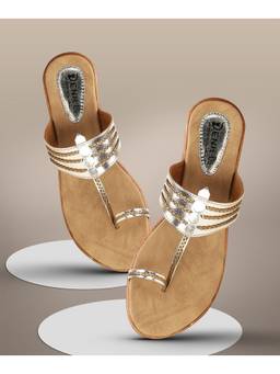 DENILL - Gold Synthetic Leather Kolhapuris