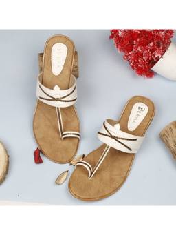 DENILL - White Synthetic Leather Kolhapuris