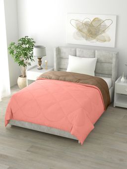 The Home Story - Reversible Single Bed Comforter- 60 x 90 Inches- 200Gsm- Candy Pink & Taupe