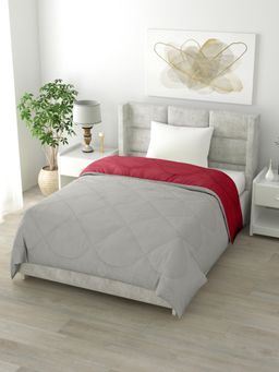 The Home Story - Reversible Single Bed Comforter- 60 x 90 Inches- 200Gsm- Grey & Maroon