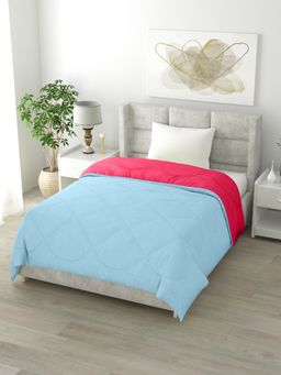 The Home Story - Reversible Single Bed Comforter- 60 x 90 Inches- 200Gsm- Aqua Blue & Pink