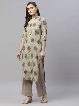 Miravan - Women's Pure Cotton Printed Straight Kurta And Palazzo Set (Set of 2)