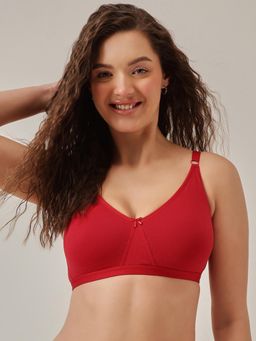 Clovia - Cotton Solid Non-Padded Full Cup Wire Free T-Shirt Bra - Red