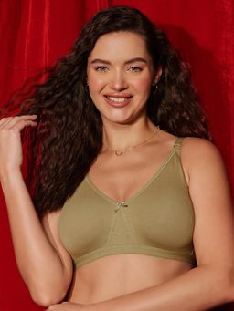 Clovia - Cotton Solid Non-Padded Full Cup Wire Free T-Shirt Bra - Green