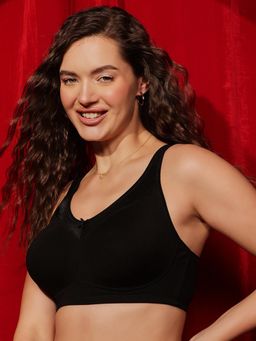 Clovia - Cotton Solid Non-Padded Full Cup Wire Free Everyday Bra - Black