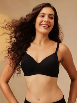 Clovia - Polyamide Printed Padded Full Cup Wire Free T-Shirt Bra - Black