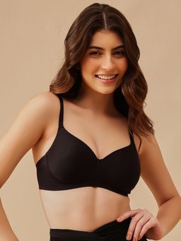 Clovia - Polyamide Solid Padded Full Cup Wire Free T-Shirt Bra - Black