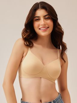 Clovia - Polyamide Solid Padded Full Cup Wire Free T-shirt Bra - Beige
