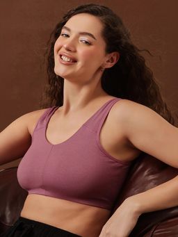 Clovia - Mauve Cotton Non-Padded Non-Wired Full Coverage Beginners T-Shirt Bra