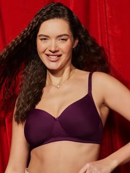 Clovia - Padded Non-Wired Demi Cup Plunge Bra In Wine Colour