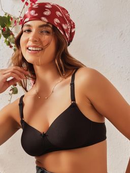 Clovia - Cotton Non-Padded Non-Wired Bra & Mid Waist Hipster Panty - Black