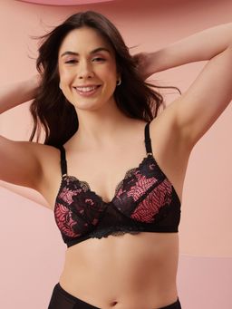 Clovia - Lace Solid Padded Full Cup Wire Free Bridal Bra - Black
