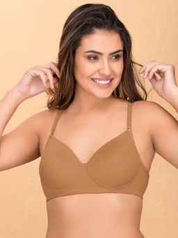 Clovia - Cotton Rich Solid Padded Full Cup Wire Free T-shirt Bra - Skin